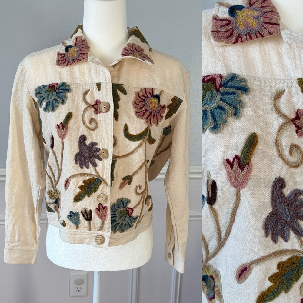 Produce Company Vintage 100% Cotton Embroidered Floral Jacket  Boho Size Small